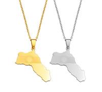 QIUFEN Kurdistan Karte Anhänger Halskette, Ethnischer Schmuck, Unisex, Weiß, 45Cm