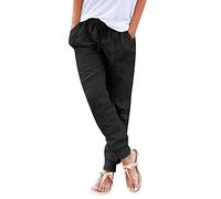 QIUhhpuy Hose Damen Sommer Casual Baumwolle Leinen Stoffhose Einfarbig Freizeithose Stretch Leicht Leinenhose Straight Leg und Taschen Musselin Luftig Sommerhose