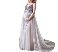 QIUhhpuy Schwangerschaftskleid Maxi Umstandskleider Elegant Umstandsmode V-Ausschnitt Schwangere Fotoshooting Kostüme Damen Sexy Sling Kleid Mädchen Festzug Ballkleider Diamant Brautkleid