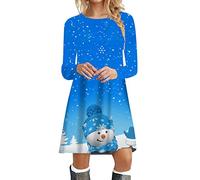 QIUhhpuy Weihnachtskleid Damen Langarm Pullover Kleid Winter Rundhals Minikleid Rentier Druck Weihnachten Kleider Elegant Oberteile Weihnachtspullover Frauen Festliche Party Kleid Silvester Kleider