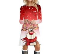 QIUhhpuy Weihnachtskleid Damen Langarm Pullover Kleid Winter Rundhals Minikleid Rentier Druck Weihnachten Kleider Elegant Oberteile Weihnachtspullover Frauen Festliche Party Kleid Silvester Kleider