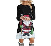 QIUhhpuy Weihnachtskleid Damen Langarm Pullover Kleid Winter Rundhals Minikleid Rentier Druck Weihnachten Kleider Elegant Oberteile Weihnachtspullover Frauen Festliche Party Kleid Silvester Kleider