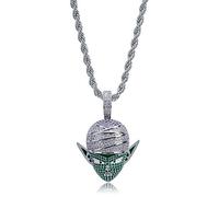 Qiulv Teufel Anhänger 18K Gold Überzogen Dragon Ball Halskette Micropave Iced Out Bling Piccolo Majin Halskette Zirkon Inlay Kette Schmuck,Silver