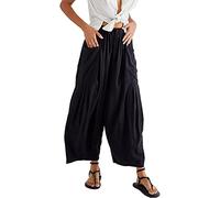 QIUNI Baggy-Hose mit Kordelzug für Damen, Hose mit weitem Bein, lässige Hose mit elastischer Taille, Damenhose mit hoher Taille, Kordelzug, Capri-Hose mit Taschen, weites Bein (5XL,Schwarz)