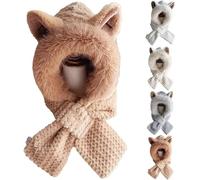 QIWOWO Cute Fox Ears 2-in-1 Hat and Scarf, 2024 New Winter Warm Hats for Women, Integrated Ear Protection Windproof Cap Scarf (1,Mittelgroß)