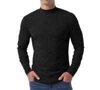 QIXING Herren Thermo Unterhemd Halbhoher Kragen Langarm Baumwolle Warmes Oberteil Winter Langarmshirt (Schwarz, XXL)