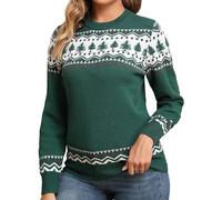 QIXING Weihnachtspullover Damen Rundhals Langarm Strickpullover Damen Christmas Pulli Sweater Lange Ärmel Pullover (Grün-Weihnachtsbaum, XS)