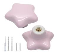 Qjaiune Keramik-Schrankknäufe, Sternform, Kommodenknäufe, niedlich, für Küchenschrank, kleine Schminktischknöpfe, Hardware, Schrankknöpfe für Kinder, Mädchen, Schlafzimmer, 2 Stück