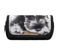 Qjjinxior Doppellagiges Federmäppchen, schönes Meerjungfrauen-Muster, Schreibwarentasche als Federmäppchen, Süßer Schnauzer-Hund, Eine Größe, Federmäppchen