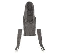 QJK Kapuzen-Top, schulterfrei, Kapuzenshirt, enges Top, bauchfreies Oberteil für Damen, Gothic-Top, figurbetontes Oberteil, GRAU, X-Large