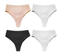 QKCQQTS 4-teiliges nahtloses Anti-Peinlichkeits-Set für Yoga und Sport für Damen, unsichtbare Cameltoe-Tanga-Unterwäsche mit Latexpolster im Schritt (4pcs-e,M)