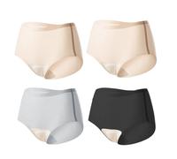 QKCQQTS 4-teiliges nahtloses Anti-Peinlichkeits-Set für Yoga und Sport für Damen, unsichtbare Cameltoe-Tanga-Unterwäsche mit Latexpolster im Schritt (4pcs-c,S)