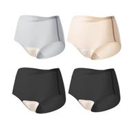 QKCQQTS 4-teiliges nahtloses Anti-Peinlichkeits-Set für Yoga und Sport für Damen, unsichtbare Cameltoe-Tanga-Unterwäsche mit Latexpolster im Schritt (4pcs-a,M)