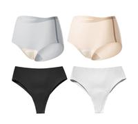 QKCQQTS 4-teiliges nahtloses Anti-Peinlichkeits-Set für Yoga und Sport für Damen, unsichtbare Cameltoe-Tanga-Unterwäsche mit Latexpolster im Schritt (4pcs-n,M)