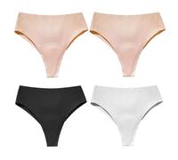 QKCQQTS 4-teiliges nahtloses Anti-Peinlichkeits-Set für Yoga und Sport für Damen, unsichtbare Cameltoe-Tanga-Unterwäsche mit Latexpolster im Schritt (4pcs-m,S)