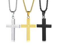 QKEPCY 3 Stück Kreuz Halskette für Herren Jungen Kinder Kreuzkette Edelstahl Cross Necklace Silber Gold Schwarz Schmuck Edelstahl Geschenke (A)