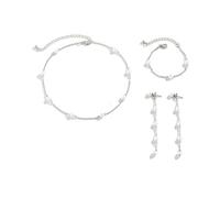 QKEPCY 3 Stück Perlen Schmuckset Damen Halskette Armband Ohrringe Elegant Klassischer Perlenschmuck für Damen (Silber)