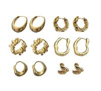 QKEPCY 6 Paar Kreolen Ohrringe Set Strukturierte Huggie Ohrringe Minimalistische Creolen Damen Schmuck Klassische Ohrstecker