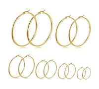 QKEPCY 6 Paar Ohrringe Set Edelstahl Hypoallergene Ohrringe 18K Vergoldete Leichte Silberne Gold Creolen für Frauen 20/30/40/50/60/70 mm（Gold）