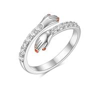 QKEPCY 925 Sterling Silber Umarmungsring Verstellbarer Paar Umarmungsring Kristall Ring Romantischer Love Hugging Hands Ring Silber Geben Sie Mir Eine Umarmung Hand Offene Ring (Silber)