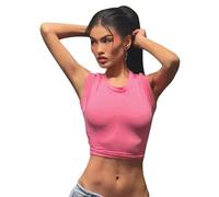 QKEPCY Ärmellos Tank Top Damen Rundhals Crop Tops Figurbetont Trägertop Sommer Achselshirts Spaghettiträger Trägershirt Sport Oberteile Ärmelloses Weste Basic Tops