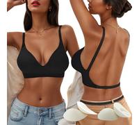 QKEPCY BH Damen Bralette mit V-Ausschnitt Multiway-Träger Push-Up Bügelloser BH Seamless Bra Schwarz XL