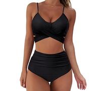 QKEPCY Bikini Damen Set Wrap Front Highwaist Zweiteilig Bikiniset Triangle Badeanzug Push up Badebekleidung Gekreuzt Träger Swimwear Tankini Bademode Strandmode