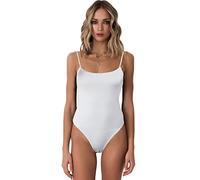 QKEPCY Damen Body Ärmellos mit Glitzerketten Träger Bodysuits Elegant Shapewear Unterziehbody Stringbody Shaper Tanga Bodysuit Glanz Träger Tops Nahtlos Figurbetont Unterziehshirt