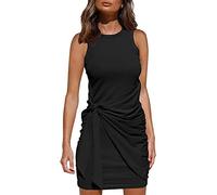 QKEPCY Damen Bodycon Kleid Kurz Enges Wickelkleid Kurzarm Sommerkleid Mini T Shirt Kleid Seitliche Seilbindungen Sexy Clubwear (Schwarz XXL)