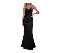 QKEPCY Damen Bodycon Maxikleid Sexy Lounge Slip Langes Kleid Elegant V-Ausschnitt Ärmellos Figurbetontes Maxikleid Fischschwanzkleider Cocktailkleid für Herbst und Winter