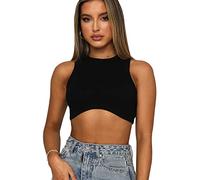 QKEPCY Damen Crop Tank Tops Ärmelloses Bauchfreies Oberteil Rib Top Leibchen Rundhals Sport Cropped T-Shirt Y2k Sommer Streetwear, M Schwarz