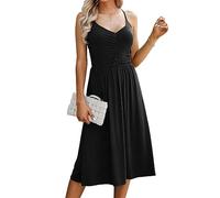 QKEPCY Damen Kleider V-Ausschnitt Ärmellos Sommerkleid Swing Kleid A-Linien Kleid Spagettiträgern Trägerkleid Midikleid Strandkleid für Alltag Freizeit Party Kleid