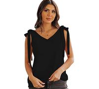 QKEPCY Damen Satin Tank Top Sommer Cami V-Ausschnitt äRmellose Camisole Blusentop Casual Tank Bluse Shirt Weste Shirts Hemd Oberteile (Schwarz XL)