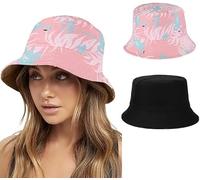 QKEPCY Fischerhut Sonnenhut für Damen Sommer 2 in 1 Reversibel Strand Bucket Hat Druck Verpackbare Outdoor Eimer Hüte für Wandern Reisen Urlaub