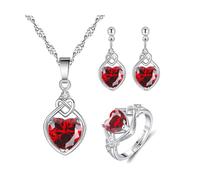 QKEPCY Herz Schmuckset Keltischer Knoten Halskette Ohrringe Ring Kristall Schmuck Damen Silber Ewigkeitsknoten Anhänger Zirkonia Juwelenkollektion