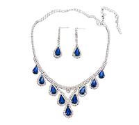 QKEPCY Hochzeit Braut Schmuckset für Damen, Tropfen Kristall Halskette und Ohrringe Set Strass Silber Schmuck Set für Hochzeit Verlobung Braut Brautjungfer Party Geschenke für Frauen (Blau)