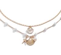 QKEPCY Muschel Anhänger Halskette Mehrschichtig Damen Schmuck Perlenkette Meeresschmuck Seestern Muschelkette Maritim Schmuckset Goldkette Sommerschmuck (Weiß)