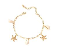 QKEPCY Muschel Fußkettchen für Damen Mädchen Natürliche Muschel Fußkette mit Seestern-Anhänger Boho Knöchelarmbänder Sommer Strand Schmuck