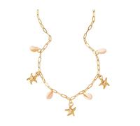 QKEPCY Muschelkette für Damen Mädchen Natürliche Muschelketten mit Gold-Seestern-Anhänger Boho Muschel Halskette Sommer Strand Schmuck