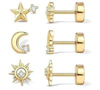QKEPCY Ohrringe Gold Set mit Stern Mond und Sonne Design Ohrstecker für Damen Eleganter Schmuck für Alltag und besondere Anlässe (Gold)