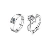 QKEPCY Paar Ringe 925 Sterling Silber Trauringe für Damen Herren Moissanite Offen Verstellbar Ringe Verlobungsring Eheringe Hochzeit Ring Partnerringe Schmuck Geschenk