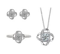 QKEPCY QKEPCYKnoten Zirkonia Schmuckset Damen Halskette Ohrringe Ring Elegante Kristall Schmuck Klassische Ewigkeitsknoten Juwelenkollektion