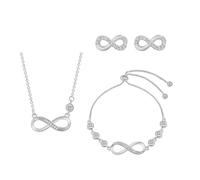 QKEPCY Schmuckset für Damen 3 Stück Unendliches Herz Halskette Ohrstecker Strass Brautschmuck Set Kleider Abschlussball Schmuck
