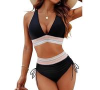 QKEPCY Sexy Brazilian Bikini Damen Set Triangel String Oberteil Bikini Bademode Hohe Waist Zweiteiliger Badeanzug Swimsuit(M)