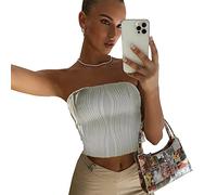 QKEPCY Tank Top Damen Bandeau Trägerlos Basic Tops Sommer Elegant Strukturiert Crop Top Ärmellos Oberteile Trägertop Weste Shirt Sport Achselshirts Trägershirt