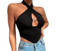 QKEPCY Tank Top Damen Neckholder Crop Top Ärmellos Elegant Halter Basic Tops Sommer Trägertop Weste Spaghettiträger Shirt Sport Achselshirts Oberteile Trägershirt
