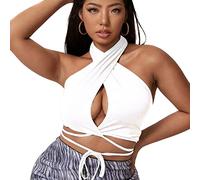 QKEPCY Tank Top Damen Neckholder Crop Tops Sommer Wickeldesign Ärmellos Trägertop Basic Tops Elegant Schnürung Bauchfrei Shirt Sport Achselshirts Trägershirt Spaghettiträger Oberteile