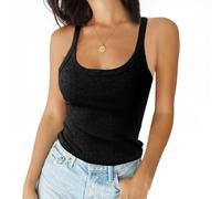 QKEPCY Tank Top Damen Sommer Spaghettiträger Geripptes Basic Top Ärmellos Trägertop Sport Achselshirt Rundhals Trägershirt Casual Oberteile Weste Shirt