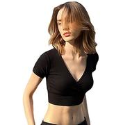 QKEPCY Tank Top Damen Vausschnitt Kurzarm Crop Tops Sommer Basic Tops Ärmellos Trägertop Elegant Shirt Oberteile Wickeloptik Sportshirt Achselshirts Trägershirt