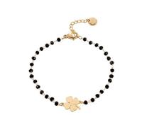 QKEPCY Vierblättriges Kleeblatt Armband Damen Vergoldetes Armband Mit Schwarzen Perlen Glücksarmband Verstellbares Armband Für Frauen Elegantes Schmuckstück